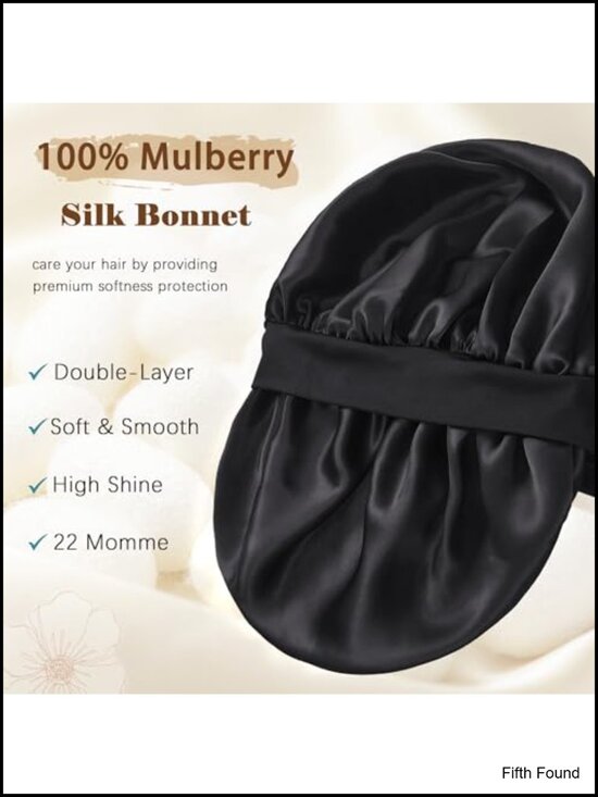 100% Mulberry Silk Hair Bonnet for Sleeping with Scrunchie, Large Adjustable